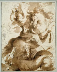 Saint George dreper dragen. Tegning av Pierre Paul (Pierre-Paul) Rubens (eller Peter Paul eller Petrus Paulus) (1577-1640) Ec. Flam.
