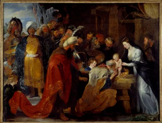 The Adoration of the Magi Maleri av Pierre Paul (Pierre-Paul) Rubens (eller Peter Paul eller Petrus Paulus) (1577-1640) 1617 Søn. 2,51x3,28 m Lyon, Musee des Beaux Arts