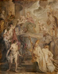 Den hellige Katarinas mystiske bryllup (fargeskisse til alteret i augustinerfedrenes kirke i Antwerpen), verso: to kavalerislag