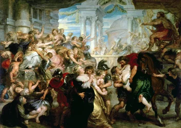 Voldtekten av de sabinske kvinnene, ca. 1635–40 (olje på panel)