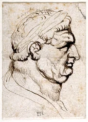Vitellius, fra ti tegninger av åtte av de første tolv Cæsarene, etter Giovanni da Cavinos medaljer (penn og blekk på papir)