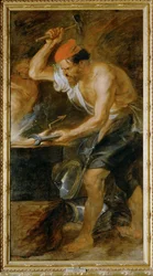 Vulkan smir lynet til Jupiter (maleri på lerret)