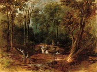 Maorier krysser en skogsbekk, 1887