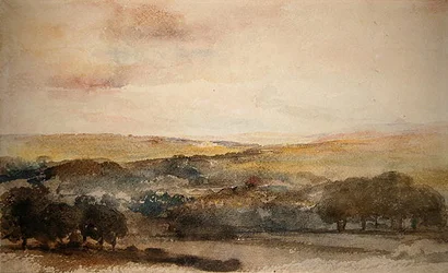 En fjern utsikt over Lowther Castle, Westmorland (akvarell på papir)