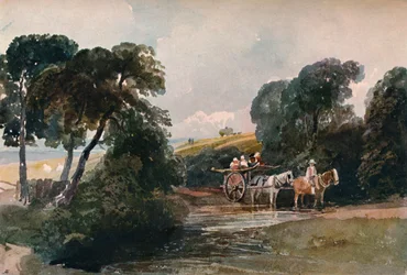 Høyvogn krysser en bekk, c1824