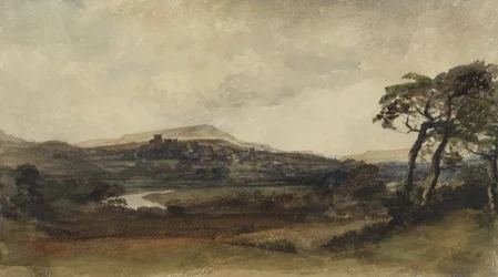 Middleham, Yorkshire (akvarell over grafitt med kroppsfarge på papir)