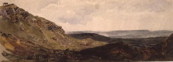 PD.128-1950 Middleham i Wensleydale (akvarell og svart kritt på papir)