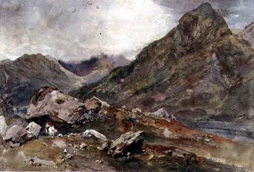 The Bowder Stone, Borrowdale (akvarell på papir)