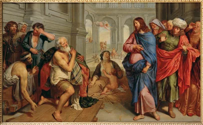 Kristus helbreder den lamme ved Betesda-dammen (maleri på eikeved)