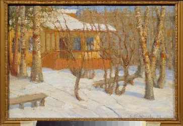 Frost og sol. Maleri av Pyotr Ivanovich Petrovichev (Pyotr Petrovichev) (1874-1947), olje på lerret