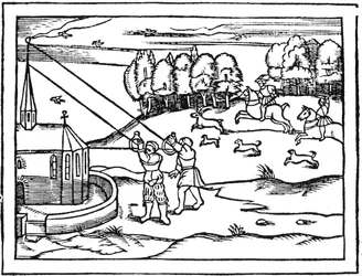 Bruke astrolaber for å beregne høyden på et tårn, 1539