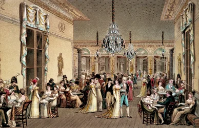 Den store salongen til Cafe Frascati. Litografi av Philibert-Louis (Philibert Louis) Debucourt (1755-1832)