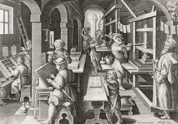 Et europeisk trykkeri rundt 1590 (gravering)