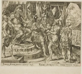 Achior bønnfaller Holofernes for israelittene, plate 1 fra The Story of Judith and Holofernes