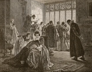 Den engelske ambassaden under massakren av St. Bartholomew, illustrasjon fra 