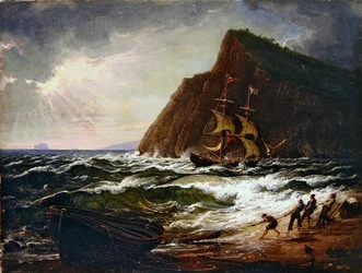 Krysser baren ved munningen av elven Teign (olje på lerret)