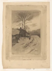 Gårder langs en vei med nakne trær Hiver (original tittel)