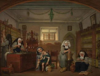 Apoteket ved Saint-John's Hospital (olje på panel)