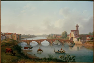 Pisa, Ponte a Mare / maleri v. Hackert, 1799