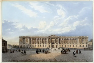 Colonnade du louvre - i "" Walk in Paris og dens omgivelser "", designet av Jacottet og Benoist, ca. 1840