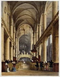 Interiør i kirken St Etienne du Mont - i "" Walk in Paris og dens omgivelser "", tegninger av Jacottet og Benoist, red. Gihaut-brødrene