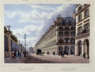 Rue de Rivoli - i ""Gå i Paris og dens omgivelser"", av Jacottet og Benoist, red. Gihaut