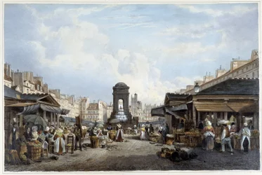 Turen rundt fontenen til de uskyldige, ca. 1840 - i “” Promenade dans Paris et ses environs””, ill. av Jacottet og Benoist, Paris, v.1840