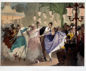 Valsen i Mabille dansescene i Mabille i 1867. Litografi av Philippe Jacques Linder (1835-?). Serien Museum of Manners and Actions. Carnavalet-museet, Paris