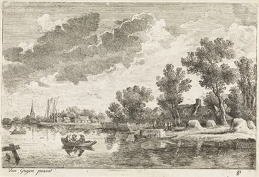 Elvelandskap med robåt