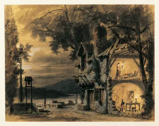 Frankrike, Paris, Scenografi for akt IV av Rigoletto av Giuseppe Verdi
