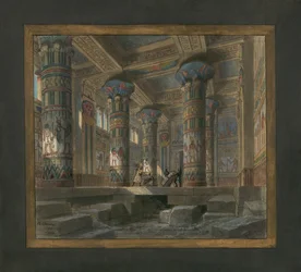 Scenografi av Philippe Chaperon for operaen Aida av Giuseppe Verdi (1813-1901): tempelet til Isis