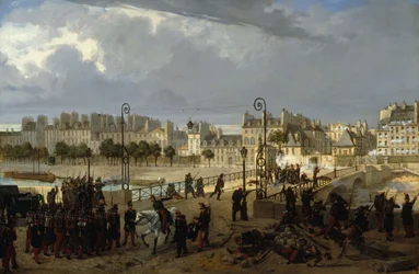 Opprørsscene ved erkebiskopens bro, 1849 (olje på lerret)