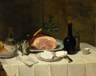 Stilleben med skinke, 1870-årene.