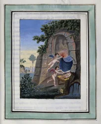 Kjærlighetsnatten til Daphnis og Chloe. Tegning av Philippe d#39;Orleans (1674–1723), for Daphnis og Chloes pastorale kjærligheter av Longus - Illustrasjon fra Daphnis og Chloes pastorale kjærligheter 1787-utgaven - Illustrasjon fra quot;Daphnis og Chloes 