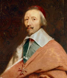 Detalj av: ""Armand Jean du Plessis, Cardinal de Richelieu"" (1585-1642): portrett av verkstedet til Philippe de Champaigne (1602-1674)