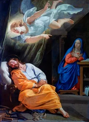 «Josefs drøm» eller «Josef og engelen» Maleri av Philippe de Champaigne (1602–1674) 1642–1643 Nasjonalgalleriet, London