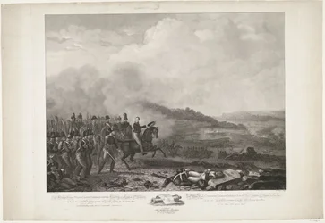 Prins av Orange som ledet de nederlandske troppene i slaget ved Quatre-Bras, 1815 Hans Kongelige Høyhet William, George, Frederik, Lodewijk Kronprins av kongeriket Nederland i spissen for den nederlandske mot den franske hæren av Quatre-B