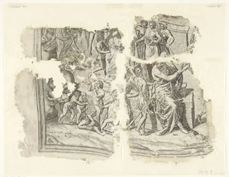 Nederste venstre hjørne av et trykk av scenen av Cebes Tabula Cebetis Carta Vitae (original tittel)