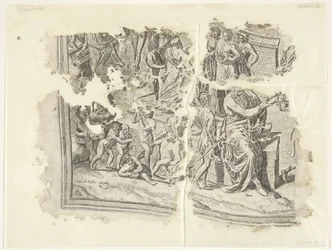 Nederste venstre hjørne av et trykk av scenen av Cebes Tabula Cebetis Carta Vitae (original tittel)