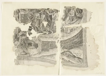 Nederste høyre hjørne av et trykk av scenen av Cebes Tabula Cebetis Carta Vitae (original tittel)