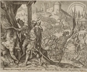 Oppdagelsen av Holofernes#39; lik, plate åtte fra Historien om Judith og Holofernes