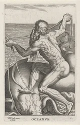 Zeegod Oceanus Oceanvs (tittel på objekt) Rivier- en zeegoden (serietittel) Elegante portretter av de marine halvgudene og sjøløvene (serietittel)