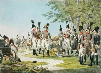 Det nye artilleriet og utstyret til den keiserlige kongelige østerrikske hæren etter Napoleonskrigene, ca. 1820 (litho-farge)