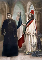 Allegori om skillet mellom kirke og stat i 1905, illustrasjon fra 1907 (farget foto)