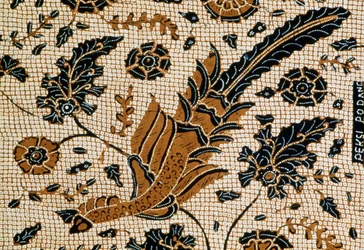 Batikk med tradisjonell design kalt peksi podang, Surakarta, Java, Indonesia, Detalj