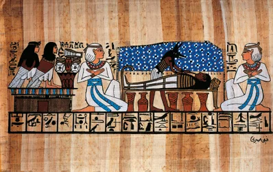 Egyptisk papyrus som viser en balsameringsseremoni