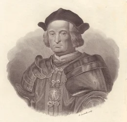 Portrett av den italienske militærlederen og politikeren Gian Giacomo Trivulzio (1440-1518), gravert av Locatelli