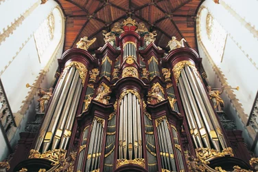 Orgelet i St-Bavokerk kirke eller Grote Kerk, bygget av Christian Muller (1690-1763), Haarlem, Nederland