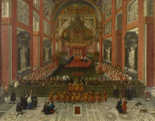 Benedikt XIII Presiderer over den romerske provinssynoden i 1725, Basilica of St. John Lateran, 1725
