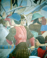 Detalj fra Legenden om det sanne kors som viser slaget ved Heraclius I av Byzantium mot Chosroes II, av Piero della Francesca